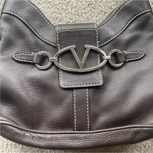 Valentino Dark Brown Leather Bag with Silver Zipper